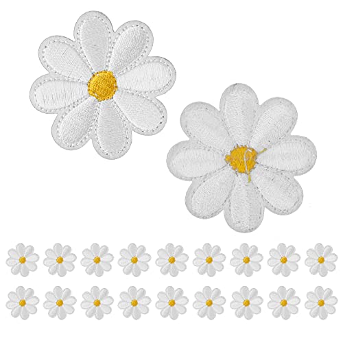 20 Stück Aufbügel Patches Gänseblümchen Blumen Aufnäher zum Aufbügeln zum Aufnähen für Jacken Jeans Handtaschen zum Basteln Bügelbilder für Textilien Dekorative Bügelflicken Erwachsene Kinder von Lusofie