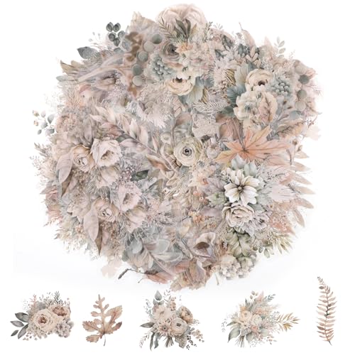 200 Stück Scrapbooking Aufkleber Blumen Pet Sticker Pflanzen Aesthetic Für Fotoalbum Transparente Wasserfeste Aufkleber Selbstklebende Aufkleber Scrapbook Zubehör Für Diy Tagebücher（B-Stil） von Lusofie