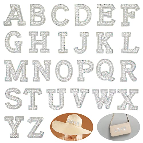 26 Stück Buchstaben zum Aufbügeln A-Z Perlen Strass Englisches Alphabet Strassapplikationen Aufnäher Kleidung Bügelflicken Buchstaben Strasssteine Patches zum Aufbügeln von Lusofie