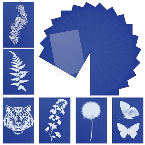 50 Blatt Sonnendruckpapier mit Acrylplatte, A6 Cyanotyp-Papier, Naturdruck, Zeichnung, hochempfindliches Sonnenkunstpapier für DIY-Kunst- und Bastelprojekte (14 x 10 cm) von Lusofie