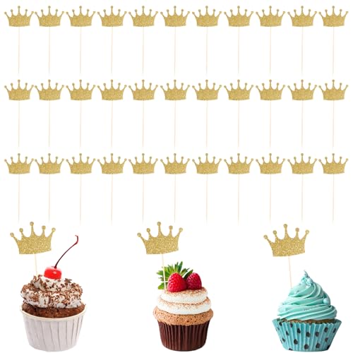 50 Stück Kronen Cupcake Topper Für Prinzessin Geburtstag Deko Goldenem Glitzer Kuchen Dekorationen Glitzernde Goldene Kronen Kuchenaufsatz Für Prinzessinnen Party Mottopartys Babyparty Hochzeit von Lusofie