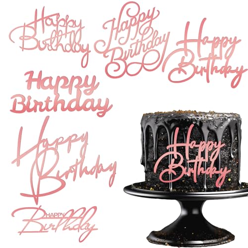 6 Stück Happy Birthday Cake Topper Tortendeko Happy Birthday Roségold Kuchenaufsätze Spiegel Acryl Kuchenaufsätze Seitliche Cake Topper Geburtstag für Geburtstagsparty Kuchen Desserts Gebäck von Lusofie