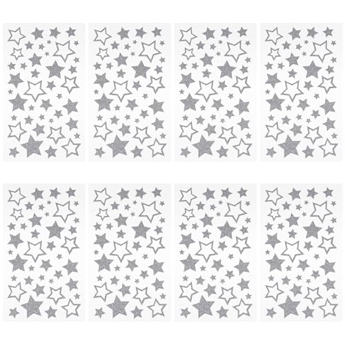 8 Blatt Glitzer Aufkleber Sterne Sticker Sterne Selbstklebende Solide Und Hohle Star-Etiketten Holografische Sterne Tiketten Stern Deko Aufkleber Für Scrapbook DIY-Basteln Weihnachtskarten(Silber) von Lusofie