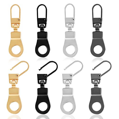 8 Stück Zipper Reißverschluss Puller Abnehmbare Metall Reißverschlusslaschen für Kleidung Jeans Rucksack Reißverschluss Reparatur (Silber, Schwarz, Gold, Gun Black) von Lusofie