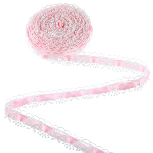 9,1 M Spitzenband Weiß Mit Schleife Und Rosa Rand– 1,5 Cm Breit Weiße Spitzenborte Baumwoll Geschenkband Hochzeit Schleifenband Deko Band Für Geschenkverpackungen Diy Kostüme Bilderrahmen Dekorative von Lusofie