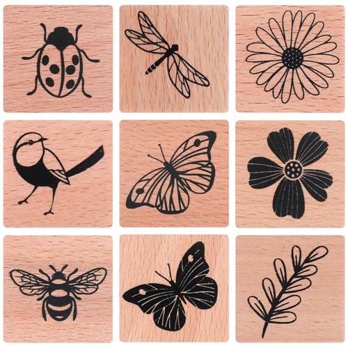 9 Stück Vintage Holz Gummistempel zum Basteln, Blume, Libelle, Biene, Vogel, Schmetterling und Marienkäfer Scrapbooking Stempel, Holzstempel für Scrapbook, Schreibwaren, Handwerk Journal und DIY Kunst 9 Stück Vintage Holz Gummistempel zum Basteln, Blume, Libelle, Biene, Vogel, Schmetterling und Marienkäfer Scrapbooking Stempel, Holzstempel für Scrapbook, Schreibwaren, Handwerk Journal und DIY Kunst von Lusofie