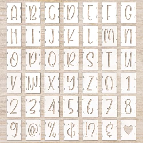 Buchstaben Schablone 42 Stück 2 inch Schablone Buchstaben Basteln Zahl Buchstabe Symbol Schablone Wiederverwendbar Malschablone für Wand Inkjet Malerei Holzschild Wandkunst DIY von Lusofie