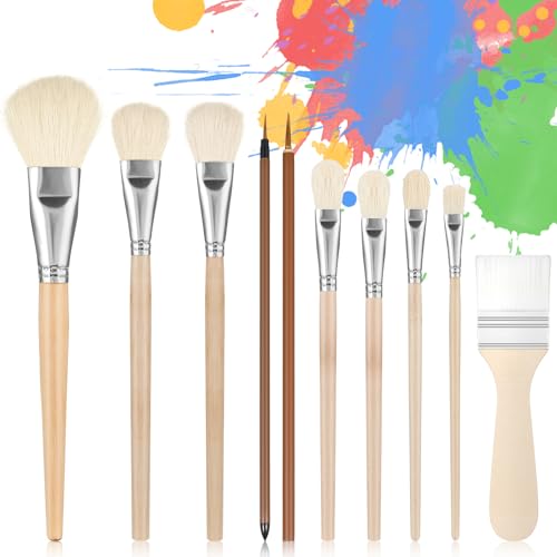 Lusofie 10 Stück Glasurpinsel für Töpferei, Ziegenhaar, Keramikpinsel, Mehrzweck-Keramik-Pinsel-Set für Acrylmalerei, Mischmopp-Pinsel für Öl-Töpferei, Kunstmalerei von Lusofie