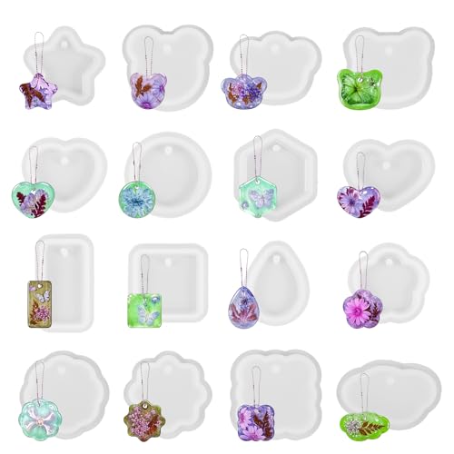 Lusofie 16 Stück Geometrische Harz Silikonformen Für Anhänger Verschiedene Kunstharz Gießen Set Uv Resin Harzformen Mit Aufhängeloch Uv-Epoxidharz Gieß Formen Für Diy Halsketten Schlüsselanhänger Lusofie 16 Stück Geometrische Harz Silikonformen Für Anhänger Verschiedene Kunstharz Gießen Set Uv Resin Harzformen Mit Aufhängeloch Uv-Epoxidharz Gieß Formen Für Diy Halsketten Schlüsselanhänger von Lusofie
