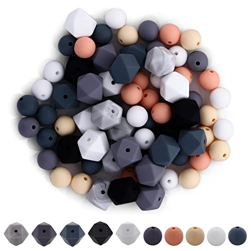 75 Stück Silikonperlen Bunte Bastelperlen Rund Polygon Lose Perlen mit Löchern für Halskette Armband Schmuck Basteln DIY（dunkle Farbe） von Lusofie