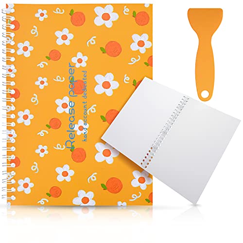 Lusofie Stickeralbum Leer 32 Blatt Wiederverwendbares Aufkleber Buch Blanko Stickerbuch Sammelalbum mit Kunststoff Rakel A5 Stickerpapier Orange Aufkleberaufbewahrungsbuch von Lusofie