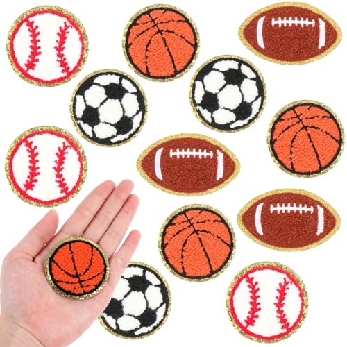 Patches zum Aufbügeln 12 Stück Chenille Ball Stickerei Aufnäher Jugend Fußball Basketball Rugby Baseball Bügelbilder Hosen Patches DIY Zubehör für Kleidung Weste Jeans Hut von Lusofie