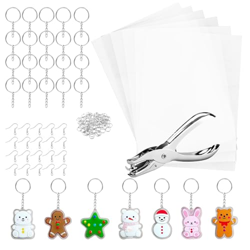 LustLocke 181 Stück Schrumpffolie Set, Schrumpffolie zum Bemalen, 20 Blätter Schrumpfpapier Set mit Schlüsselanhänger, Lochstanzer, Ohrbügel, Broschen und Offener Eisenring für DIY Handwerk LustLocke 181 Stück Schrumpffolie Set, Schrumpffolie zum Bemalen, 20 Blätter Schrumpfpapier Set mit Schlüsselanhänger, Lochstanzer, Ohrbügel, Broschen und Offener Eisenring für DIY Handwerk von LustLocke