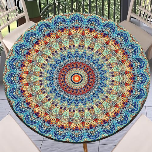 Lutexblcor Runde Tischdecke mit elastischer Outdoor-Tischdecke, runde elastische Tischdecken für Tische, wasserdicht, abwischbar, für Innenbereich, Picknick, Küche, Abendessen, 61 cm - 71 cm von Lutexblcor