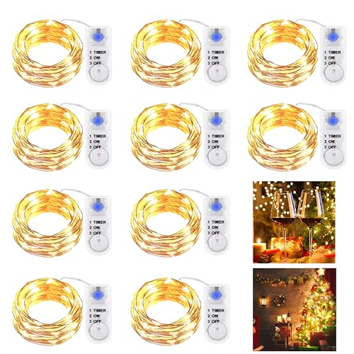 10 Stück LED Lichterkette Batterie mit Timer, 2M 20er LED Kupfer Drahtlichterkette Lichterkette Batteriebetrieben IP65 Wasserfest Fairy Light für Party Weihnachten Hochzeit Beleuchtung Deko von Luthando