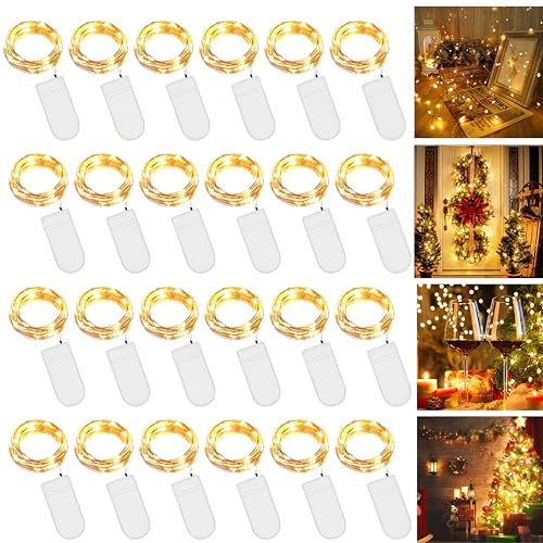 24 Stück LED Lichterkette Batterie, 2M 20er LED Kupfer Drahtlichterkette Lichterkette Batteriebetrieben IP65 Wasserfest Fairy Light für Party Weihnachten Hochzeit Beleuchtung Deko von Luthando