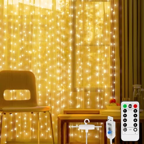 Luthando Lichtervorhang innen, 3x2M 200 LEDS USB Lichterkettenvorhang, 8 Modi mit Fernbedienung, IP65 Wasserdicht LED Lichterketten für Party, Schlafzimmer, innen außen Dekoration Warmweiß Luthando Lichtervorhang innen, 3x2M 200 LEDS USB Lichterkettenvorhang, 8 Modi mit Fernbedienung, IP65 Wasserdicht LED Lichterketten für Party, Schlafzimmer, innen außen Dekoration Warmweiß von Luthando