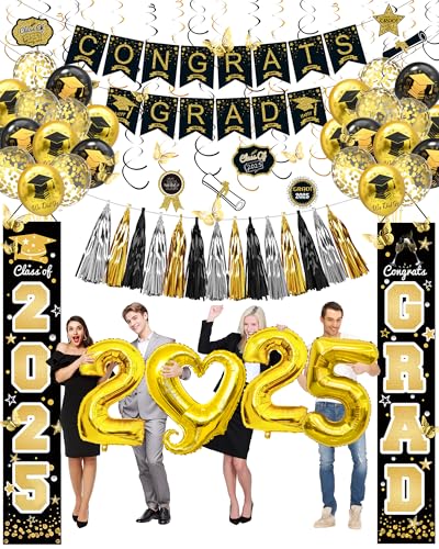 Lutoys 2025 Graduation Party Dekorationen - Klasse von 2025 Dekorationen, Partyzubehör mit Veranda-Schild, Congrats Grad Banner, Abschlussballons, Schmetterlings-Wanddekoration, hängende Wirbel Lutoys 2025 Graduation Party Dekorationen - Klasse von 2025 Dekorationen, Partyzubehör mit Veranda-Schild, Congrats Grad Banner, Abschlussballons, Schmetterlings-Wanddekoration, hängende Wirbel von Lutoys