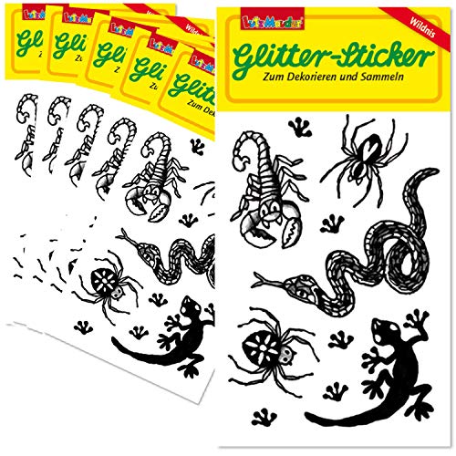 6-teiliges Glitter-Sticker-Set * Wildnis * vom Mauder Verlag | Kinder Aufkleber Kindergeburtstag Geburtstag Mitgebsel Salamander Skorpion Spinnen Schlange Wildtiere von Lutz Mauder