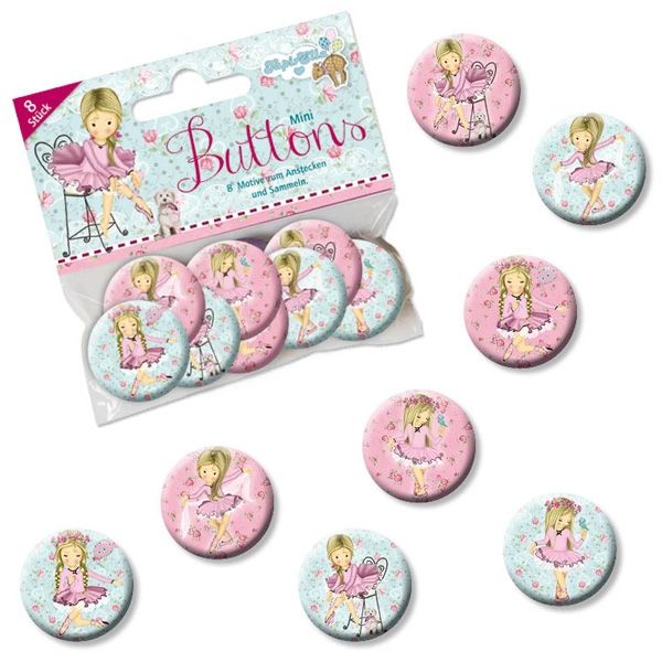 Ballerina Mini Buttons mit kleiner Balletttänzerin, 2,5 cm, 8er Pack von Lutz Mauder