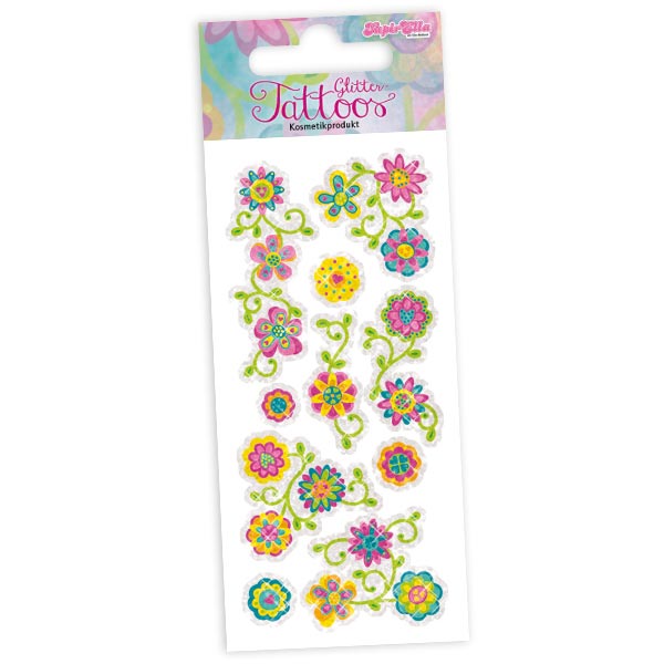 Bunte Blumen Glitter-Tattoos, 1 Karte mit 8 Kindertattoos von Lutz Mauder
