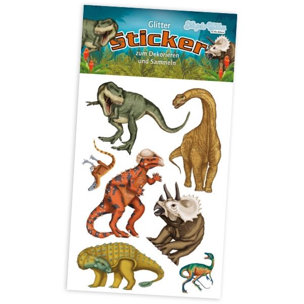 Dino-Glitzersticker  mit T-Rex, Raptor und Langhals, 1 Karte von Lutz Mauder