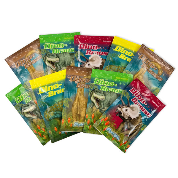 Dinosaurier Trinkbrause 10er Pack, Brausepulver mit Dino-Motiv im Tütchen Dinosaurier Trinkbrause 10er Pack, Brausepulver mit Dino-Motiv im Tütchen von Lutz Mauder