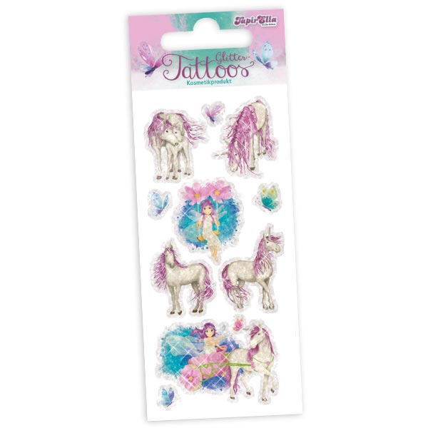 Elfe mit Einhorn Glitter-Tattoos, 1 Karte mit 8 Kindertattoos Elfe mit Einhorn Glitter-Tattoos, 1 Karte mit 8 Kindertattoos von Lutz Mauder