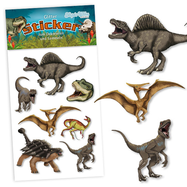 Glitzersticker Dinosaurier, coole Kinder-Sticker für Dino-Mottoparty, 1 Karte von Lutz Mauder