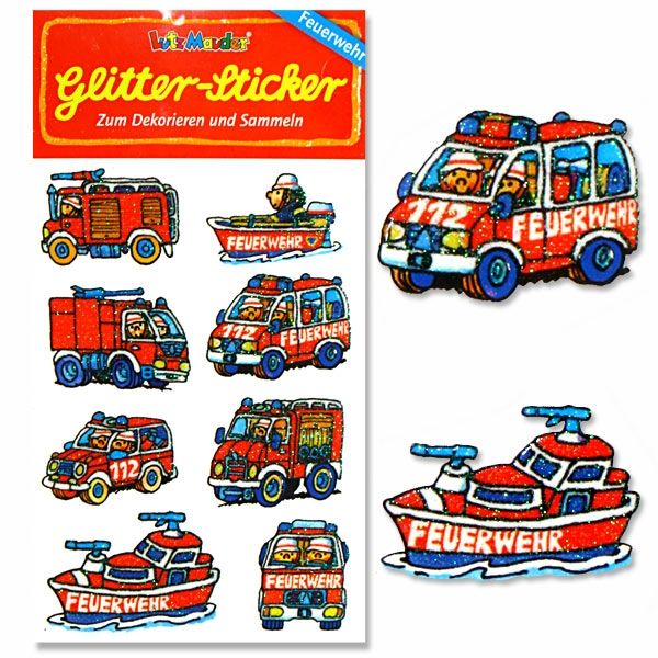Glitzersticker Feuerwehr, 1 Karte, 8 tolle Feuerwehren, 10,5x5,6cm von Lutz Mauder