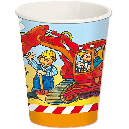 Lutz Mauder 8 Becher * Bagger & Baustelle * für Kindergeburtstag oder Motto-Party // Geburtstag Party Bob Bauarbeiter Baumeister Pappbecher Partybecher von Lutz Mauder