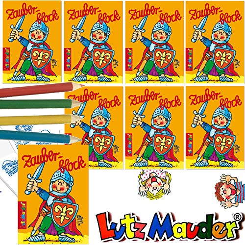 Lutz Mauder - 8 x Zauberblöckchen * Ritter * in DIN A8 Plus Buntstifte im Set | Zauberblock Mitgebsel für Kindergeburtstag | Mittelalter Schwert von Lutz Mauder