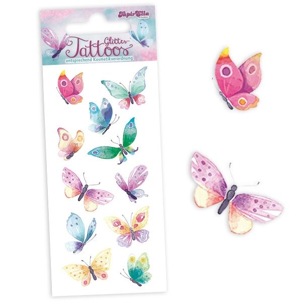 Schmetterlinge Glitzertattoos, 1 Karte mit 11 Butterfly-Klebetattoos von Lutz Mauder