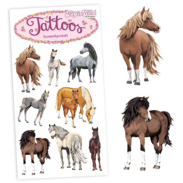 Temporäre Pferde-Tattoos für Kinder, 1 Tattoo-Karte mit 8 Motiven von Lutz Mauder