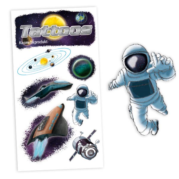 Temporäre Weltall-Tattoos für Kinder, 1 Tattoo-Karte mit 6 Motiven Temporäre Weltall-Tattoos für Kinder, 1 Tattoo-Karte mit 6 Motiven von Lutz Mauder