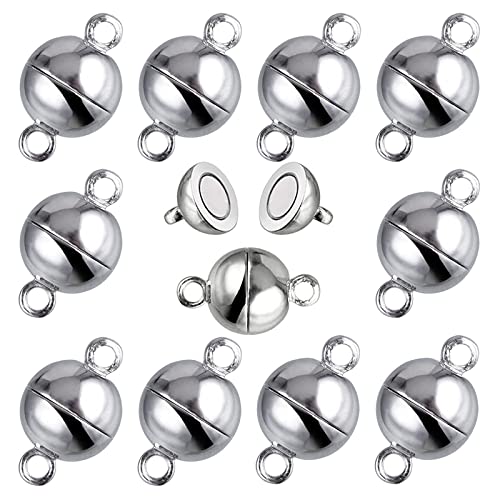 Luvadeyo 30 Pieces Magnetic Clasp for Chains, Chain Jewellery Clasps, Round Necklace Bracelet Making Plated Brass Strong Connectors (6 mm & 8 mm) Hole: 1.2 mm, Silver von Luvadeyo
