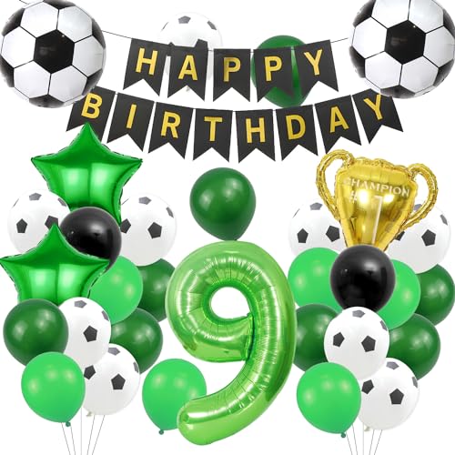Luvart Fußball 9. Geburtstag Dekorationen 34 Stück Luftballons für 9. Geburtstag Party Supplies für Jungen von Luvart