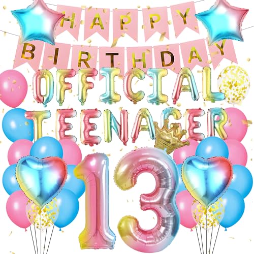 Luvart Dekorationen zum 13. Geburtstag für Mädchen – 54 Stück Regenbogen Offizielle Teenager Geburtstagsparty Ballon Dekoration 13. Geburtstag Luftballons Nummer 13 Folienballon Rosa Happy Birthday Luvart Dekorationen zum 13. Geburtstag für Mädchen – 54 Stück Regenbogen Offizielle Teenager Geburtstagsparty Ballon Dekoration 13. Geburtstag Luftballons Nummer 13 Folienballon Rosa Happy Birthday von Luvart