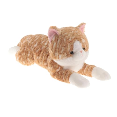 Luwecf Katzen Plüschtier Süßes Stofftier Lange Plüschpuppe Weiches Kuscheltier Tierpuppe Aus Gemütlichem Samtstoff für Kinder Und Erwachsene Als Dekoration, Gelber Streifen von Luwecf