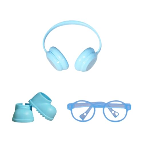 Luwecf Mini Puppenschuhe Regenstiefel Zubehör mit Kopfhörern Und Brille für 17cm Puppen Zum Dekorieren Fotografieren, Blau Luwecf Mini Puppenschuhe Regenstiefel Zubehör mit Kopfhörern Und Brille für 17cm Puppen Zum Dekorieren Fotografieren, Blau von Luwecf