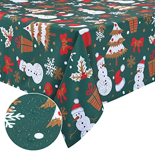 LuxFocus Tischdecke für Rechteckige Tische, Wasserdicht, Schmutzabweisend, Samt, weihnachtliche dekorative Tischdecke, Schneemann, Tischset für Geschenk, Party, Essen, Bankett, Grün, 137 x 200 cm von LuxFocus