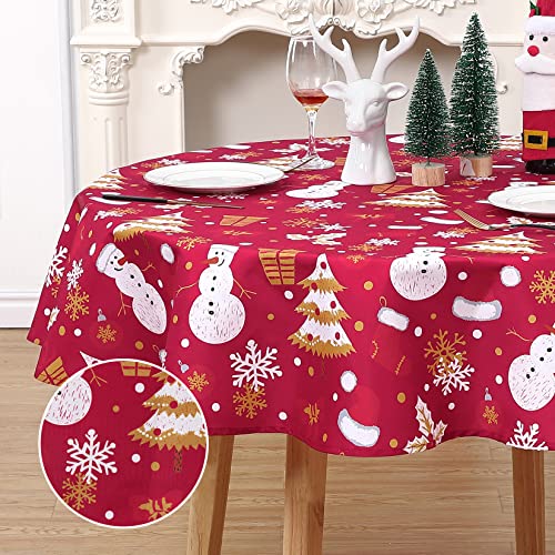 LuxFocus Weihnachts Tischdecke für Rechteckige Tische im Innen und Außenbereich, Wasserdicht, Schneemann, dekorative Tischdecke für Partys, Essen, Bankett, Zuhause, Grün, 54 x 70 Zoll von LuxFocus