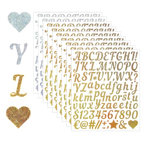 10 Stück Buchstaben Aufkleber, Schriftzug Aufkleber Wunschtext Klebebuchstaben Gold Sticker Personalisiert, Buchstaben Sticker Goldene Buchstaben Zum Aufkleben, Glitzer Wachsbuchstaben für Kerzen von LuxStellar