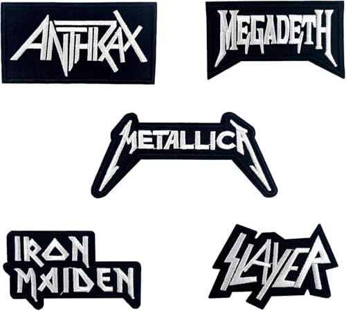 Band Patches Metal, 6 Stück Heavy Metal Patch Zum Aufnähen Für Jacken T-Shirt Jeans Kleidung Hut Taschen Mit Schwarzer Nadel DIY Dekoration für Kleidung Nähen, Leinwand Taschen, Schuhe von LuxStellar