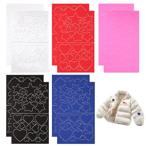 Daunenjacke Flicken Reparaturset, 10 Stück Bügelflicken selbstklebende Flicken zum Aufbügeln für Jacken Hosen Stoffe (5 Farben, 5 Formen, wasserfest) für Outdoor Bekleidung Kinderkleidung von LuxStellar
