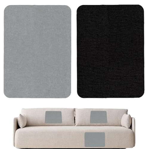 Flicken selbstklebend Stoff, 2 Stück Flicken zum Aufbügeln hochwertige Aufbügelflicken aus Leinen für Möbel Autositze für Sofas Ledersitze Polstermöbel(20.5x28 cm, schwarz grau, selbstklebend) von LuxStellar