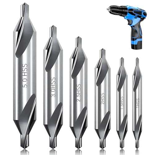 HSS Zentrierbohrer Metall Set, 6 Stück für Hss Bohrer Set Hochgeschwindigkeitsstahl, Zentrierbohrer Kegelsenker Werkzeuge für Drehmaschine Holz Drehmaschine Zubehör(1.0/1.5/2.0/2.5/3.0/5.0mm) von LuxStellar