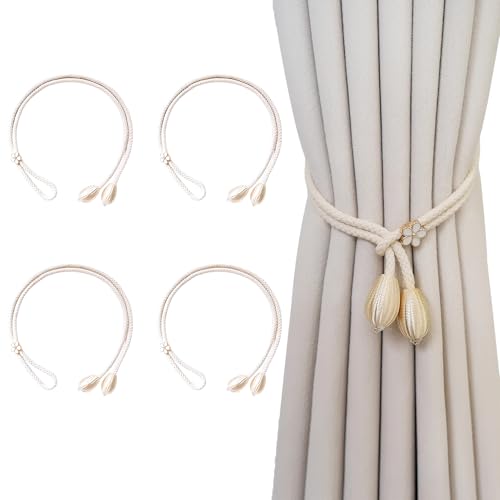 Vorhang Raffhalter, 4 Stück Raffhalter für Vorhänge aus Baumwolle Leinen Gardinenhalter mit Blumenmuster 47cm für Elegante Fensterdekoration für Wohnzimmer Schlafzimmer Balkontüren von LuxStellar