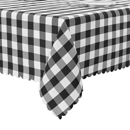 Luxedevin Gingham-Tischdecke, rechteckig, garngefärbt, kariert, abwischbar, waschbar, Picknick-Tischdecke für Esszimmer, Camping, Outdoor, 140 x 180 cm, Schwarz von Luxedevin