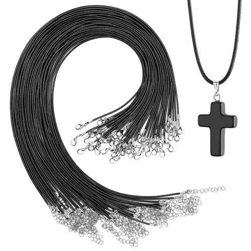 Luxeu Gewachste Halskettenschnur, 30 Stück 45cm Lederband Kette, Halskette Schnur mit Karabinerverschluss, für DIY Armband, Halskette, Schmuckherstellung (Schwarz) von Luxeu